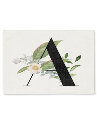 1pc Polyester Place Mat, Modernist Leaf & Letter Graphic Table Mat For Dining Table