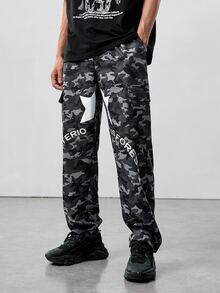 ROMWE MEN Guys Camo & Letter Graphic Cargo Pants - Multicolor - View 5
