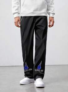 ROMWE MEN Guys Fire Print Slant Pocket Pants - Black - View 3