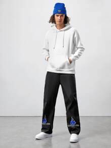 ROMWE MEN Guys Fire Print Slant Pocket Pants - Black - View 5