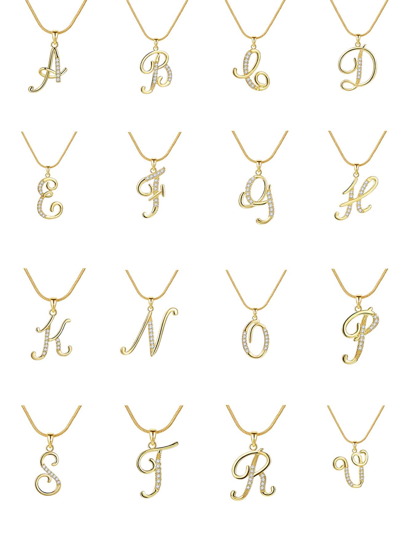 水鑽字母墜飾項鍊 - 金色 - 查看 1