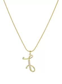 水鑽字母墜飾項鍊 - 金色 - 查看 4