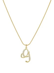 水鑽字母墜飾項鍊 - 金色 - 查看 6