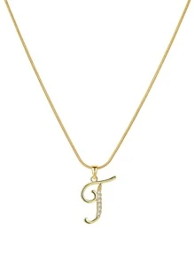 水鑽字母墜飾項鍊 - 金色 - 查看 17