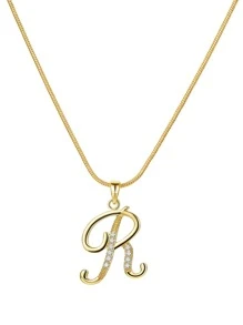 水鑽字母墜飾項鍊 - 金色 - 查看 19