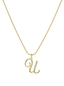 水鑽字母墜飾項鍊 - 金色 - 查看 24