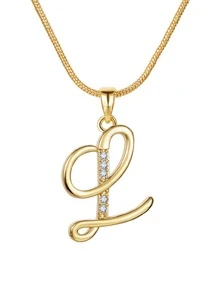 水鑽字母墜飾項鍊 - 金色 - 查看 28