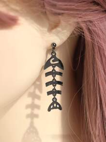 1對時尚黑色金屬魚骨形吊墜耳環適合深色風格 - 槍黑色 - 查看 3