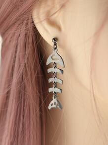 1對時尚黑色金屬魚骨形吊墜耳環適合深色風格 - 槍黑色 - 查看 2