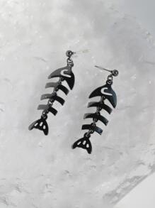 1對時尚黑色金屬魚骨形吊墜耳環適合深色風格 - 槍黑色 - 查看 4