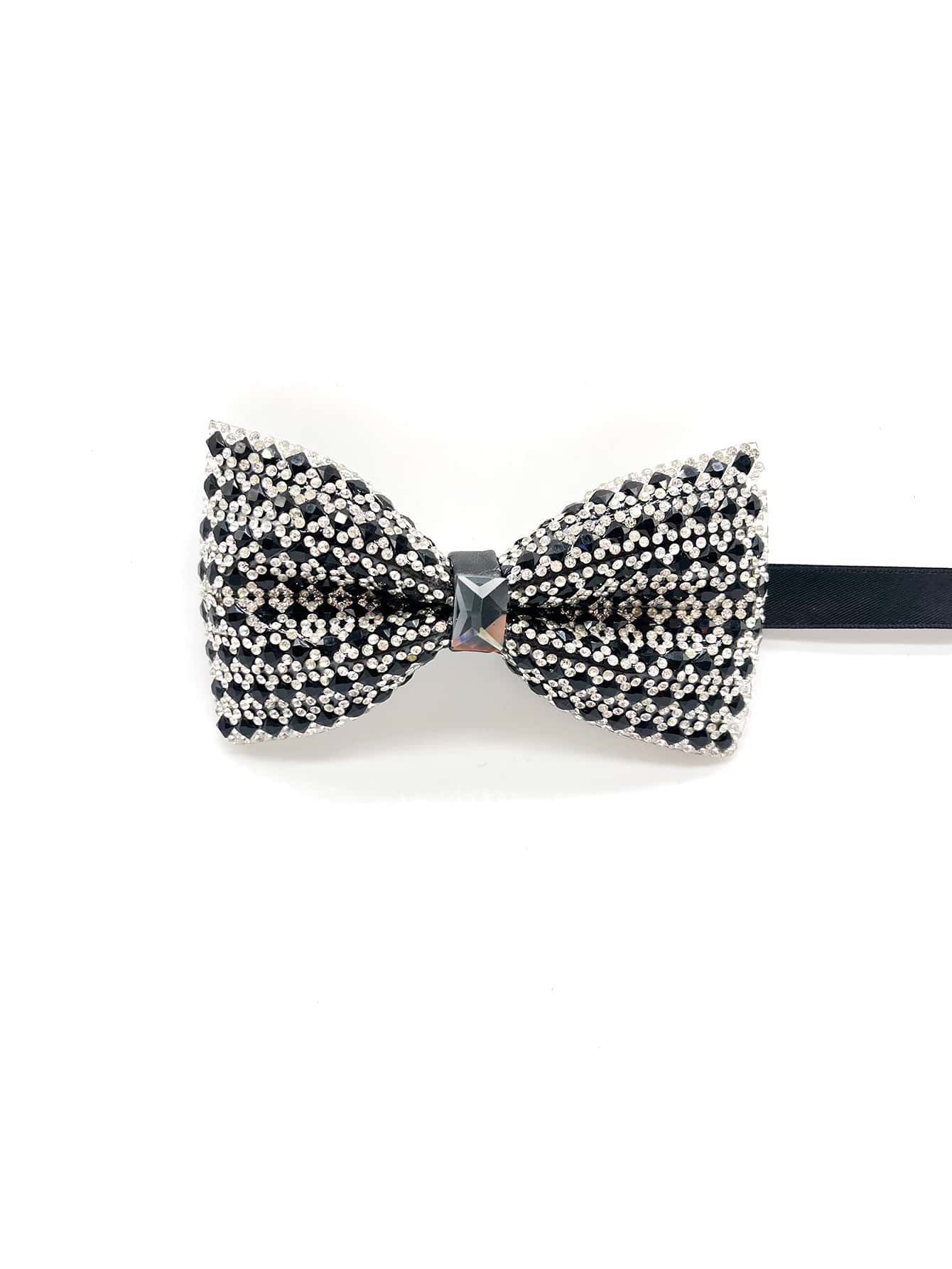 1pc Men Rhinestone Decor Luxury Style Bow Tie, For Daily Life - Black and White - View 1