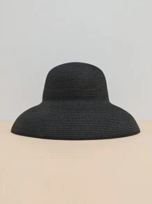 1pc Women's Black Wide Brim Sun Hat, Retro Bohemian Style Straw Hat, Foldable Packable Bucket Hat For Beach, UV Protection, Lightweight Sun Shading, Suitable For Beach, Travel, Wedding, Music Festival, Valentine's Day Gift