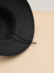 1pc Women's Black Wide Brim Sun Hat, Retro Bohemian Style Straw Hat, Foldable Packable Bucket Hat For Beach, UV Protection, Lightweight Sun Shading, Suitable For Beach, Travel, Wedding, Music Festival, Valentine's Day Gift