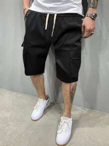 Manfinity Homme Hombres Shorts con bolsillo con solapa de cintura con cordón cargo - Negro - Ver 1