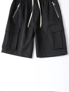 Manfinity Homme Hombres Shorts con bolsillo con solapa de cintura con cordón cargo - Negro - Ver 4
