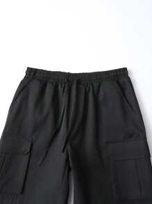 Manfinity Hypemode Loose Fit Men's Cargo Shorts With Flap Pockets And Drawstring Waist - Black - View 3