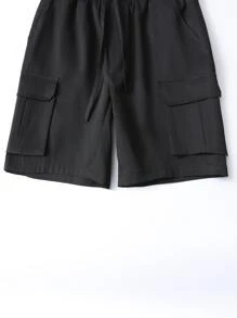 Manfinity Hypemode Loose Fit Men's Cargo Shorts With Flap Pockets And Drawstring Waist - Black - View 8