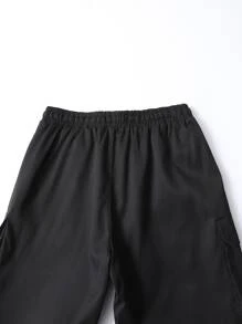 Manfinity Hypemode Loose Fit Men's Cargo Shorts With Flap Pockets And Drawstring Waist - Black - View 4