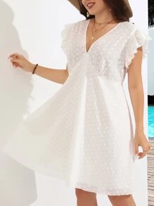 SHEIN LUNE Vestido con bordado con ojal ribete con fruncido