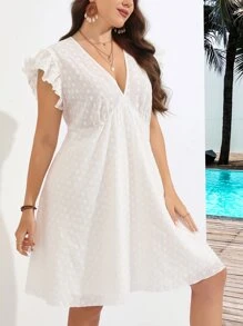 SHEIN LUNE Vestido con bordado con ojal ribete con fruncido