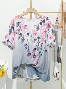 SHEIN LUNE Camiseta con estampado floral - Multicolor - Ver 1