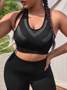 Yoga Futuristic Bras thể thao Plus Size Khối Màu - màu đen - Xem 1