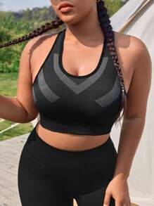Yoga Futuristic Bras thể thao Plus Size Khối Màu - màu đen - Xem 3