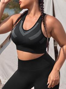Yoga Futuristic Bras thể thao Plus Size Khối Màu - màu đen - Xem 5