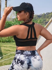 Plus Solid Racer Back Sports Bra - Black - View 2