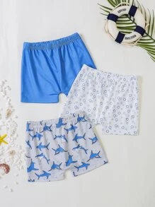 SHEIN 嬰兒3入組泡泡和鯊魚印花短褲 - 彩色 - 查看 1