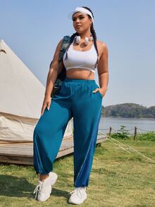 Plus Contrast Piping Slant Pocket Sports Trousers - Blue - View 6