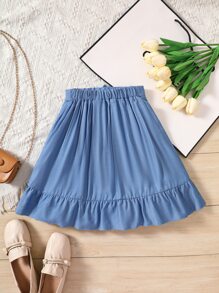 SHEIN Chicas Falda con lazo delantero bajo con fruncido - Azul - Ver 2