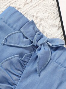 SHEIN Chicas Falda con lazo delantero bajo con fruncido - Azul - Ver 4