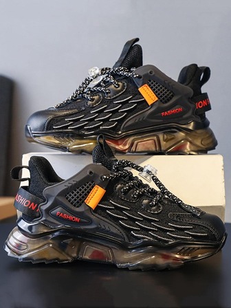 男孩字母圖案前繫帶運動戶外老爹鞋