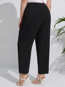 SHEIN Frenchy Quần Plus Size Nút Uốn nếp màu trơn Giải trí - màu đen - Xem 2