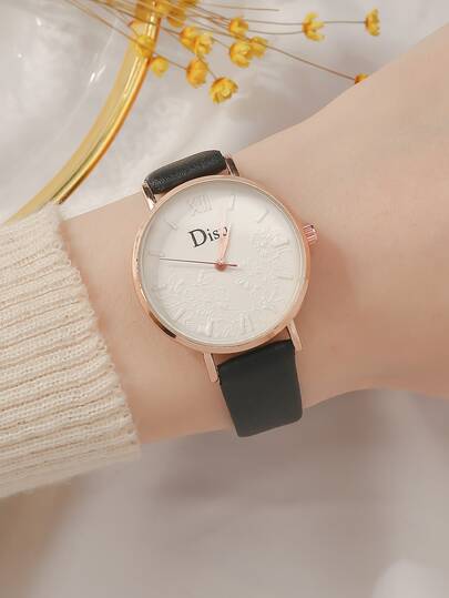 DISU Flower Detail Round Pointer Quartz Watch