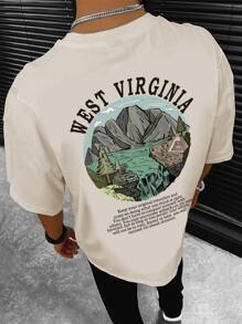 Manfinity Hypemode Men Mountain & Slogan Graphic Tee - Beige - View 1