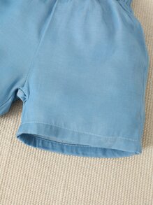 SHEIN Toddler Boys Patched Pocket Shirt & Shorts - Blue - View 4