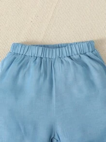 SHEIN Toddler Boys Patched Pocket Shirt & Shorts - Blue - View 6