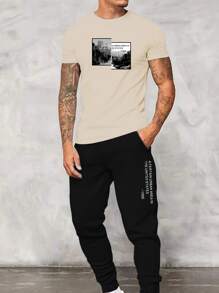 Manfinity Homme Men Slogan Graphic Tee & Drawstring Sweatpants - Multicolor - View 1