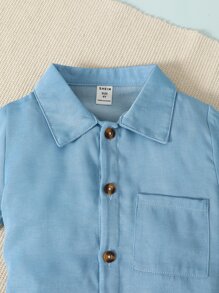 SHEIN Toddler Boys Patched Pocket Shirt & Shorts - Blue - View 8