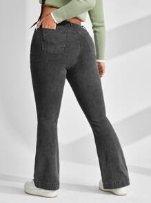 SHEIN EZwear 大碼高腰接縫細節牛仔喇叭褲 - 深灰色 - 查看 2