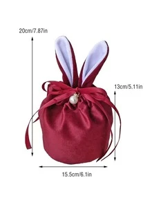 1入組兔耳設計禮品包裝袋現代羊絨派對禮品包裝袋 - 酒紅色 - 查看 2