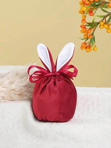 1入組兔耳設計禮品包裝袋現代羊絨派對禮品包裝袋 - 酒紅色 - 查看 7