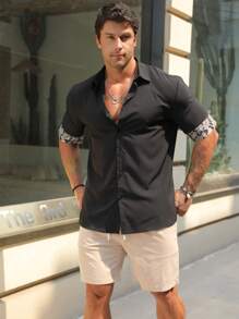 Manfinity Men 1pc Floral Print Shirt - Black - View 1