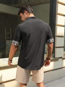 Manfinity Men 1pc Floral Print Shirt - Black - View 2