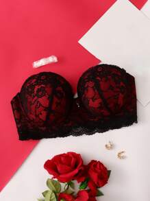 Plus Floral Lace Tube Underwire Bra With 1pair Transparent Strap - Multicolor - View 1