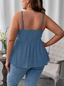 Calvaya 大碼荷葉擺吊帶上衣 - 霧霾藍 - 查看 2