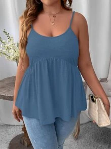 Calvaya 大碼荷葉擺吊帶上衣 - 霧霾藍 - 查看 5