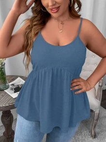 Calvaya 大碼荷葉擺吊帶上衣 - 霧霾藍 - 查看 6